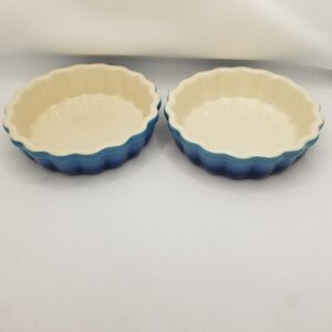 ROCQ Parisian Patisserie 5" Tart Flan Quiche Baking Ramekin Dish blue pair